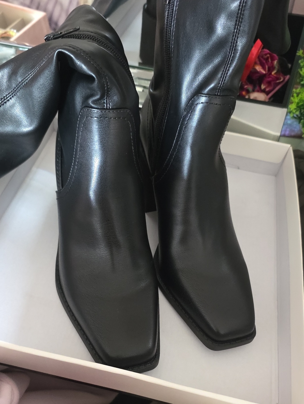Steve Madden Black Square-Toe Mid-Calf Heeled Boots